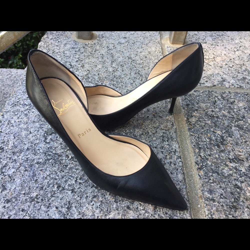 Christian Louboutin black low heeled D'Orsay pumps